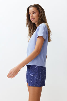 Trendyolmilla Mavi %100 Pamuklu Y?ld?z Desenli Sortlu Orme Pijama Tak?m? THMSS24PT00202 фото 8