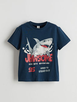 Bisiklet Yaka Jaws Bask?l? Penye Erkek ?ocuk Ti??rt