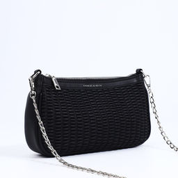 Сумка-багет на молнии, длинный ремень, цвет чёрный