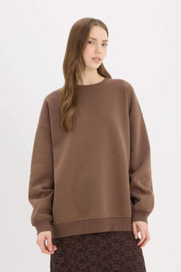 Oversize Genis Kal?p Bisiklet Yaka Basic Duz Kal?n Sweatshirt - Defacto фото 4