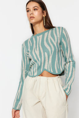 Mint Crop Zebra Desenli Renk Bloklu Triko Kazak TWOAW24KZ00694 - Trendyolmilla фото 3