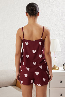 Trendyolmilla Bordo Kalpli Baglamal?/Fiyonklu Viskon Sortlu Dokuma Pijama Tak?m? THMSS25PT00037