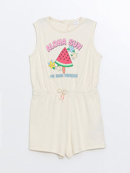 Bisiklet Yaka Kolsuz Bask?l? K?z Bebek Tulum