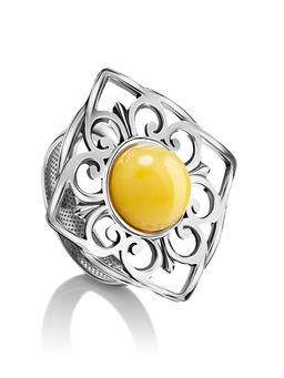 Крупное кольцо из серебра и медового янтаря Кордова