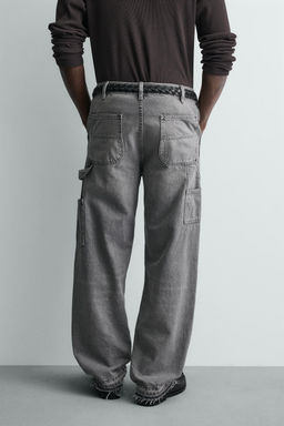 JEANS BOLSILLO CARPINTERO LAVADO / Gris - Zara фото 3
