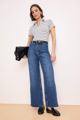 Koyu Mavi Yuksek Bel Az Esnek Culotte Bilek Boy Jeans TWOSS26JE00203