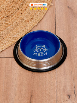 Миска металлическая "Meow", с синим дном, 475 мл AEDBNTRCPSR - 02
