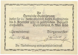Банкнота 50 геллеров 1921 года Австрия  община Гутенбрунн (Нотгельд)