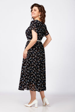 Платье Swallow 814 черный+бежево-голубые цветы фото 4