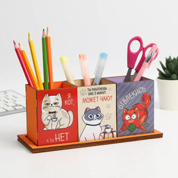Органайзер для канцелярии тройной, на подставке «Коты», 6.5×6.3×9 см