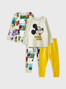 Bisiklet Yaka Uzun Kollu Mickey Mouse Bask?l? Erkek Bebek 2li Pijama Tak?m?