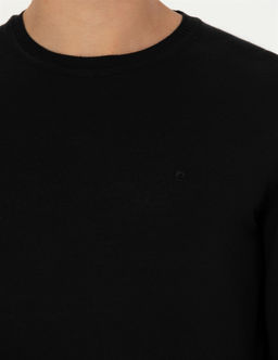 Siyah Slim Fit Bisiklet Yaka Y_n Kar___ml_ Basic Triko Kazak