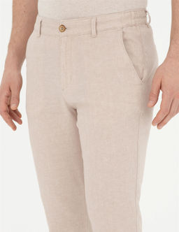 Bej Slim Fit Keten Kar___ml_ Kanvas Pantolon - Pierre cardin фото 6
