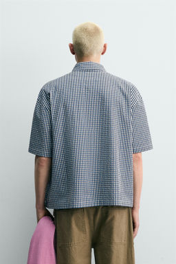 CAMISA BOXY FIT CUADROS PARCHES CONTRASTE / Azul / Blanco - Zara фото 3