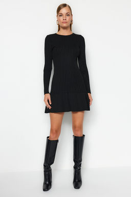 Siyah Mini Pileli Triko Elbise TWOAW24EL00013