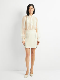 Юбка короткая из эко-кожи с молниями OD-1004-3 молочный