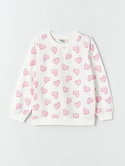 Bisiklet Yaka Bask?l? Uzun Kollu K?z ?ocuk Sweatshirt