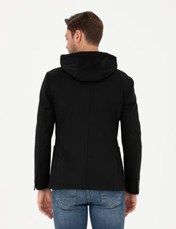Siyah Slim Fit Kap__onlu Ceket
