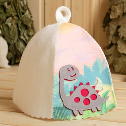 Шапка для бани детская с аппликацией динозавра Дин, войлок