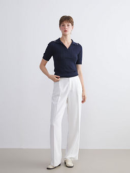 Polo Yaka Desenli Kad?n Triko Kazak