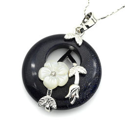 Подвеска с камнем из авантюрина синего круг 27мм с цветами