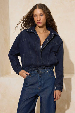 Koyu Mavi Dik Yaka Bomber Denim Ceket TWOSS26CE00003 - Trendyolmilla фото 5