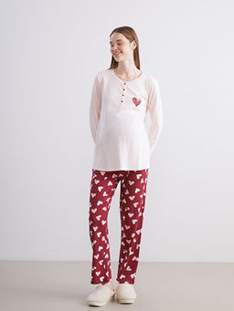 Bisiklet Yaka Bask?l? Hamile Pijama Tak?m?