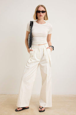 Beyaz Kal?n Kumas Wide Leg/Genis Paca Pantolon | TWOSS26PL00019