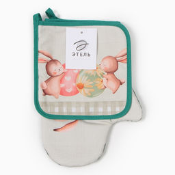 Набор кух. Этель Пасхальный кролик варежка-прихватка 20х28см, прихватка 19х19см,100% хл  фото 4