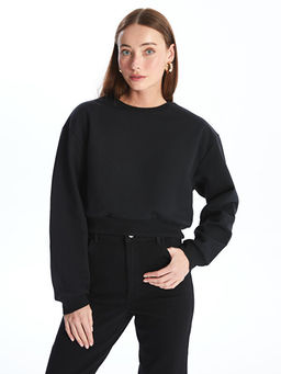 Bisiklet Yaka D?z Uzun Kollu Kad?n Kal?n Sweatshirt