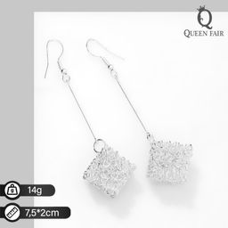 Серьги Квадрат объёмный, цвет белое серебро, 7,5см