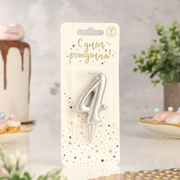 Цена за 2 шт. Свеча для торта цифра «Серебряная», 5.5 см, цифра 4
