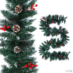 Гирлянда из елочных веток искусственная 2,7 метра 220 веток снег шишки ягоды / WA-6 /уп 15/Новый год 728806