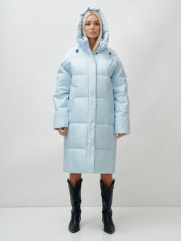 Пальто летучая мышь женское с капюшоном зимнее голубого цвета 9619Gl - Mtforce фото 6