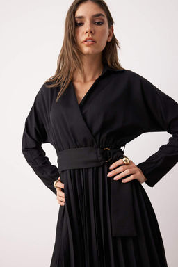 TRENDYOLMILLA Mavi Kusakl? Etegi Piliseli Kruvaze Yaka Maxi Dokuma Elbise TWOAW25EL00234  фото 2