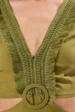 TRENDYOLMILLA Siyah Dokuma Puskullu Cut Out/Pencere Maxi Plaj Elbisesi TBESS21EL3624 фото 22