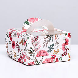 Коробка под бенто-торт с окном Цветочная роспись, 14 х 14 х 8 см