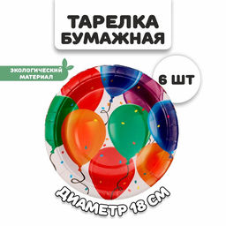 Цена за 2 шт. Тарелка бумажная «Шары», набор 6 шт.