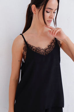 6983 Домашний комплект из топа и шорт с кружевом чёрный - Martichelli фото 3