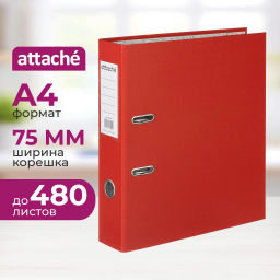 Папка-регистратор 75мм Attache А4, красная, РР/бумага, без мет. уголка