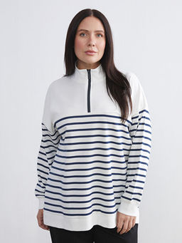 Dik Yaka ?izgili Kad?n Sweatshirt Tunik