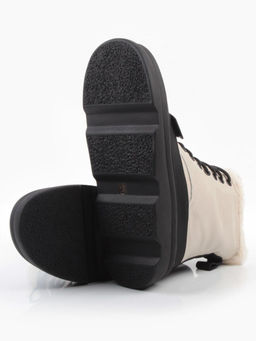 04-PAJ76-2Z LT. BEIGE /BLACK Ботинки зимние женские (натуральная кожа, натуральный мех, 100% шерсть)