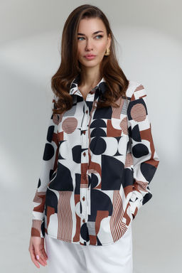 Блуза 0813 бежевый с черным - Diliafashion фото 3