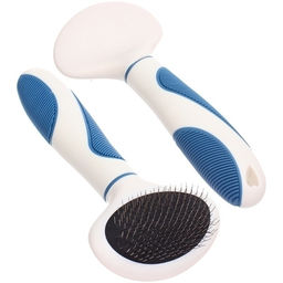 Цена за 2 шт. Расческа - пуходёрка для животных "ЛАПУСИКИ", коллекция БРО, прорезиненная ручка, цвет белый/голубой, 9*18см (блистер)