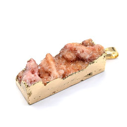 Подвеска из агата прямоугольник 16*40мм в золотистом обрамлении цв.персиковый