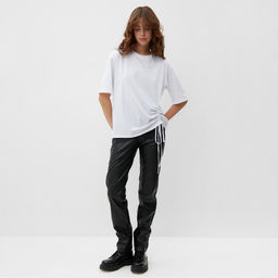 Футболка с кулиской женская MINAKU REGULAR FIT, белая, размер 44