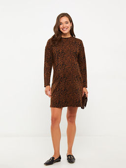 Bisiklet Yaka Desenli Uzun Kollu Hamile Elbise