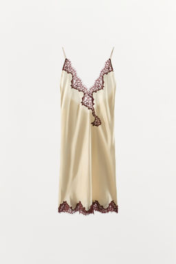 VESTIDO LENCERO SATINADO ENCAJE / Blanco - Zara фото 6