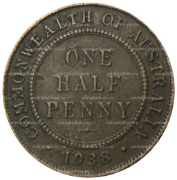 Монета 1/2 пенни 1938 года Австралия