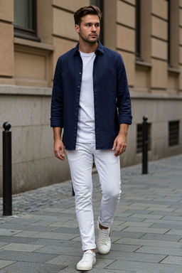 Trendyolmilla Man Mavi Regular Fit Keten Kar?s?ml? Erkek Gomlek TMNSS25GO00082